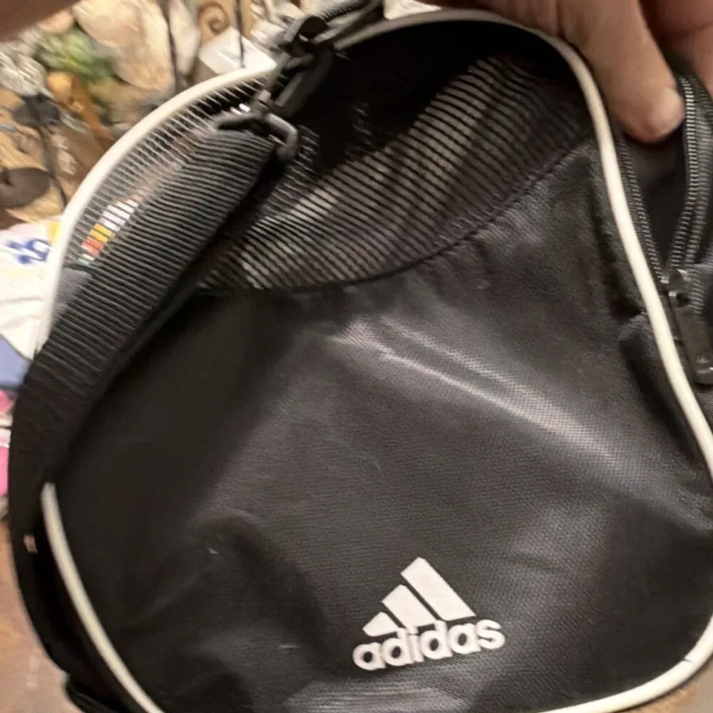 adidas Medium Black Polyester Duffle Gym Bag White Logo, Zip Closure, Strap